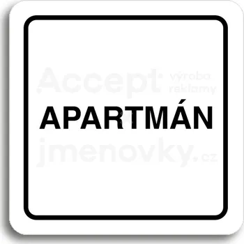Značení Bílý piktogram "apartmán" s černým textem a rámečkem -