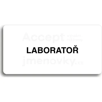 Informační tabulka Bílý piktogram "LABORATOŘ" s černým textem bez rámečku -