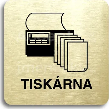 Informační tabulka Zlatý piktogram "tiskárna" s černým&nbsp;textem bez rámečku&nbsp;-
