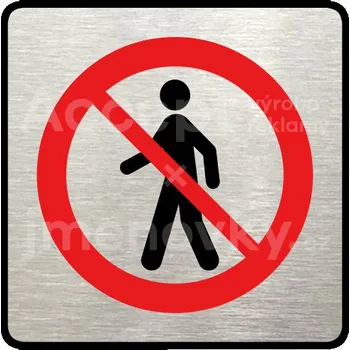 Informační tabulka Stříbrný&nbsp;piktogram "zákaz vstupu III" s červeným textem a rámečkem&nbsp;-