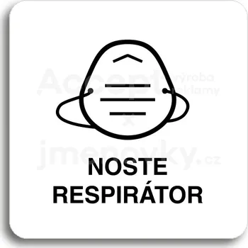 Informační tabulka Bílý piktogram "noste respirátor IV" s černým textem bez rámečku&nbsp;-