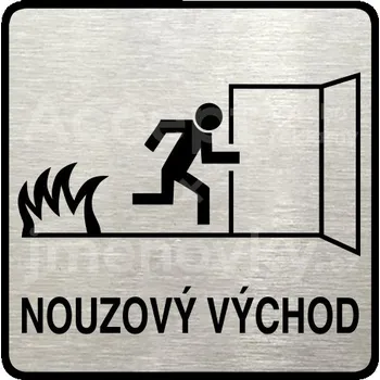 Informační tabulka Stříbrný piktogram "nouzový východ III" s černým&nbsp;textem a rámečkem&nbsp;-