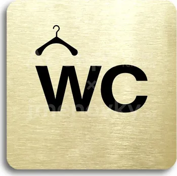 Informační tabulka Zlatý piktogram "šatna, WC" s černým&nbsp;textem bez rámečku&nbsp;-