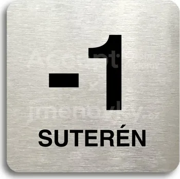 Informační tabulka Stříbrný piktogram "-1 suterén" s černým&nbsp;textem bez rámečku -