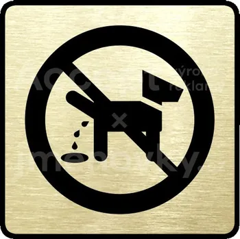 Informační tabulka Zlatý piktogram "zákaz venčení zvířat" s černým&nbsp;textem a rámečkem&nbsp;-