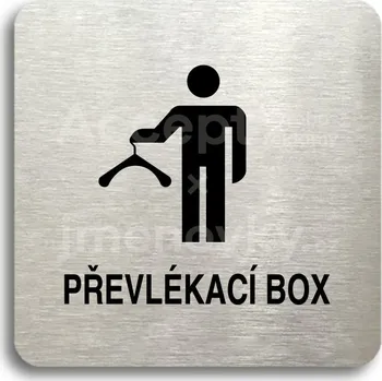 Značení Stříbrný piktogram "převlékací box II" s černým&nbsp;textem bez rámečku -