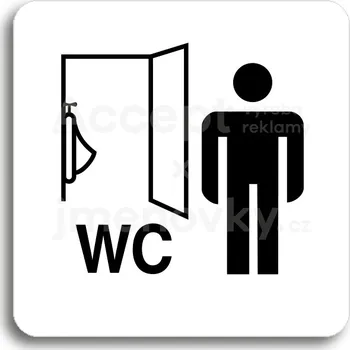 Informační tabulka Bílý piktogram "WC muži pisoár" s černým textem bez rámečku&nbsp;-