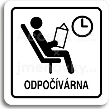 Informační tabulka Bílý piktogram "odpočívárna II" s černým textem a rámečkem&nbsp;-