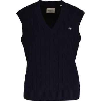 Dámský svetr VESTA GANT LAMBSWOOL CABLE V-NECK VEST EVENING BLUE