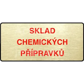 Značení Zlatý&nbsp;piktogram "SKLAD CHEMICKÝCH PŘÍPRAVKŮ" s červeným textem a rámečkem&nbsp;-