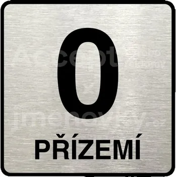 Informační tabulka Stříbrný piktogram "přízemí" s černým&nbsp;textem a rámečkem&nbsp;-