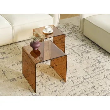 Konferenční stolek Sada 2 odkládacích stolků hnědé průhledné bezpečnostní sklo obdélníkové minimalistický moderní styl Beliani