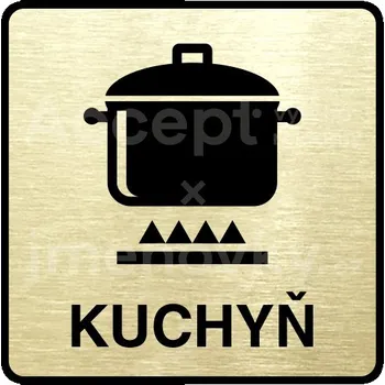 Informační tabulka Zlatý piktogram "kuchyň II" s černým textem a rámečkem -