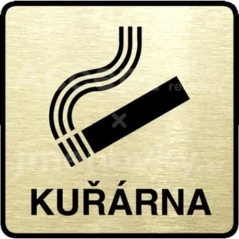 Informační tabulka Zlatý piktogram "kuřárna" s černým textem a rámečkem -