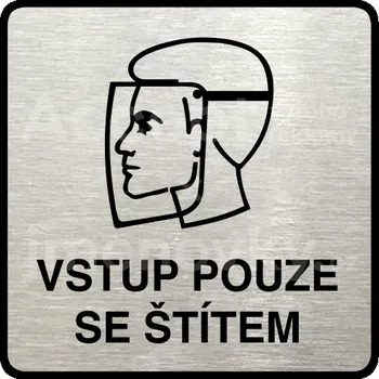 Informační tabulka Stříbrný piktogram "vstup pouze se štítem II" s černým&nbsp;textem a rámečkem&nbsp;-