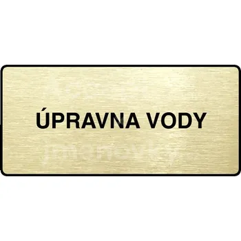 Informační tabulka Zlatý piktogram "ÚPRAVNA VODY" s černým textem a rámečkem -