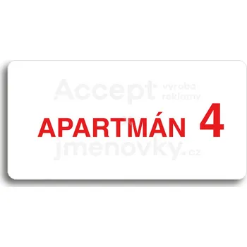 Značení Bílý piktogram "APARTMÁN 4 II" s červeným textem bez rámečku&nbsp;-