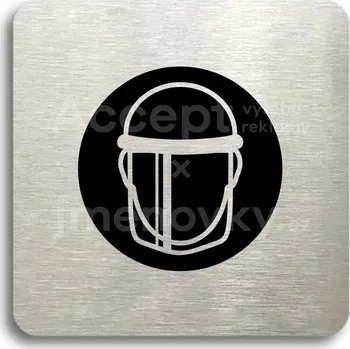 Informační tabulka Stříbrný piktogram "ochranný štít IV" s černým textem bez rámečku -