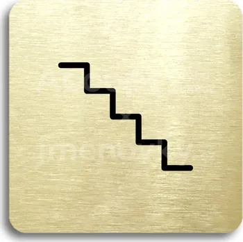 Informační tabulka Zlatý piktogram "schodiště" s černým textem bez rámečku - 80 x 80 mm
