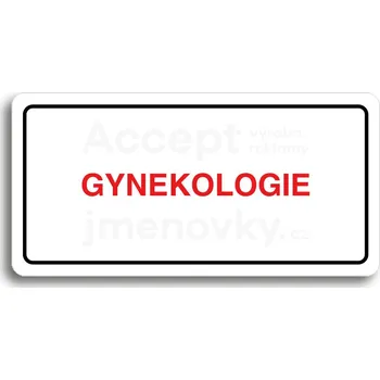 Značení Bílý piktogram "GYNEKOLOGIE" s červeným textem a rámečkem -