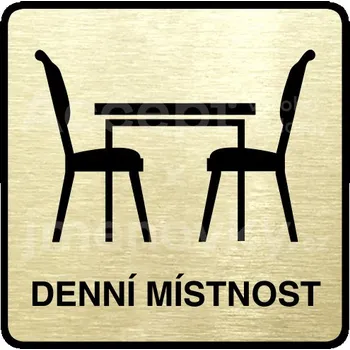 Značení Zlatý piktogram "denní místnost" s černým textem a rámečkem -