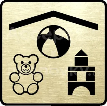 Informační tabulka Zlatý piktogram "dětský koutek" s černým&nbsp;textem a rámečkem&nbsp;-