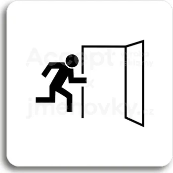 Informační tabulka Bílý piktogram "nouzový východ V" s černým textem bez rámečku&nbsp;-