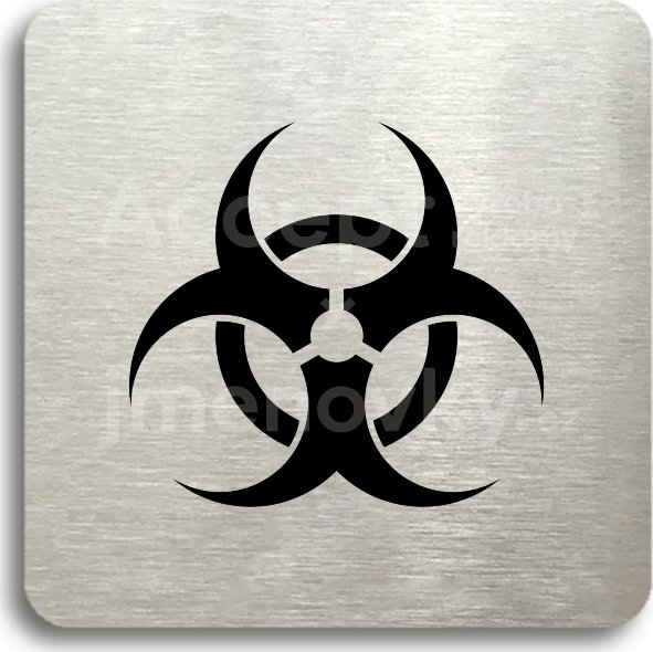 Stříbrný piktogram "biohazard" s černým textem bez rámečku -