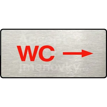 Informační tabulka Stříbrný&nbsp;piktogram "WC VPRAVO" s červeným textem a rámečkem&nbsp;-
