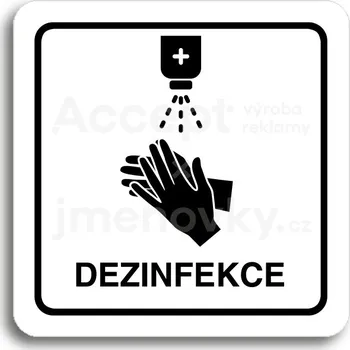 Značení Bílý piktogram "dezinfekce" s černým textem a rámečkem&nbsp;-
