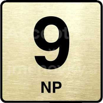 Informační tabulka Zlatý piktogram "9 NP" s černým textem a rámečkem -
