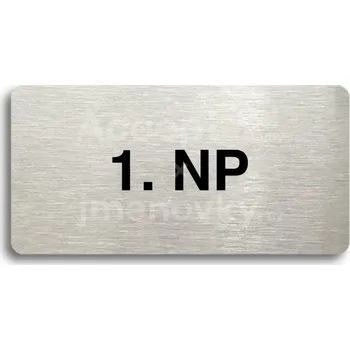 Značení Stříbrný piktogram "1. NP" s černým&nbsp;textem bez rámečku -