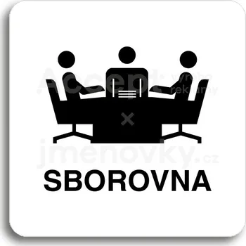 Informační tabulka Bílý piktogram "sborovna" s černým textem bez rámečku - 80 x 80 mm