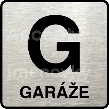Informační tabulka Stříbrný piktogram "G garáže" s černým textem a rámečkem - 80 x 80 mm