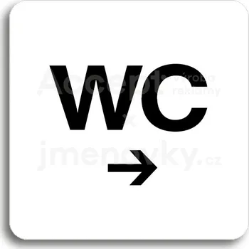 Informační tabulka Bílý piktogram "WC vpravo" s černým textem bez rámečku - 80 x 80 mm