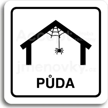 Informační tabulka Bílý piktogram "půda III" s černým textem a rámečkem - 80 x 80 mm