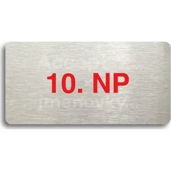 Značení Stříbrný piktogram "10. NP" s červeným textem bez rámečku -