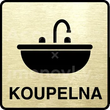 Informační tabulka Zlatý piktogram "koupelna VI" s černým textem a rámečkem -
