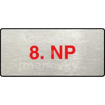 Informační tabulka Stříbrný&nbsp;piktogram "8. NP" s červeným textem a rámečkem&nbsp;-
