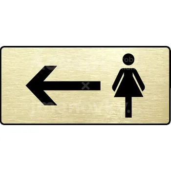 Informační tabulka Zlatý piktogram "WC ŽENY VLEVO" s černým&nbsp;textem a rámečkem&nbsp;-