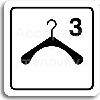 Informační tabulka Bílý piktogram "šatna 3 III" s černým textem a rámečkem&nbsp;-