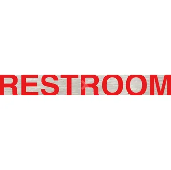 Informační tabulka Stříbrný&nbsp;piktogram "RESTROOM" s červeným textem bez rámečku&nbsp;-