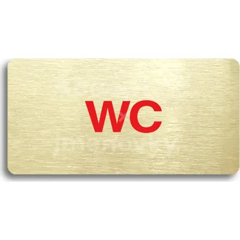 Informační tabulka Zlatý&nbsp;piktogram "WC" s červeným textem bez rámečku&nbsp;-
