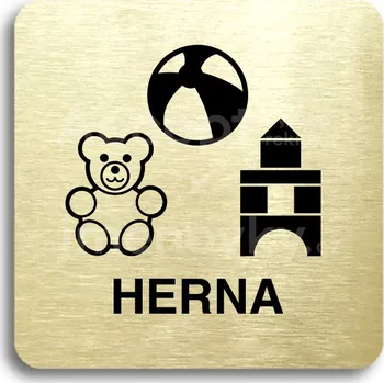 Informační tabulka Zlatý piktogram "herna" s černým textem bez rámečku -