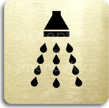 Informační tabulka Zlatý piktogram "sprcha" s černým textem bez rámečku -