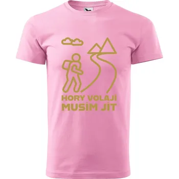 Pánské tričko DOBRÝ TRIKO Pánské tričko s potiskem Hory volají, musím jít Velikost: M, Barva: Růžová
