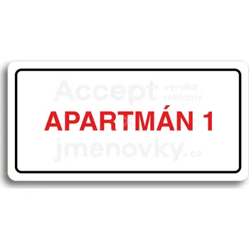 Značení Bílý piktogram "APARTMÁN 1" s červeným textem a rámečkem -
