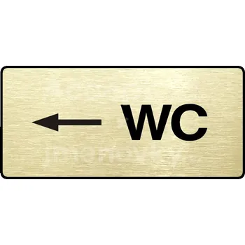Informační tabulka Zlatý piktogram "WC VLEVO" s černým textem a rámečkem -