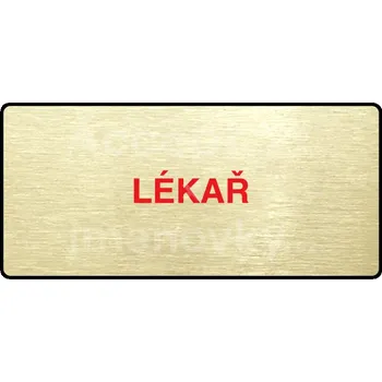 Informační tabulka Zlatý piktogram "LÉKAŘ" s červeným textem a rámečkem -