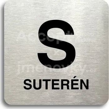 Informační tabulka Stříbrný piktogram "S suterén" s černým&nbsp;textem bez rámečku -